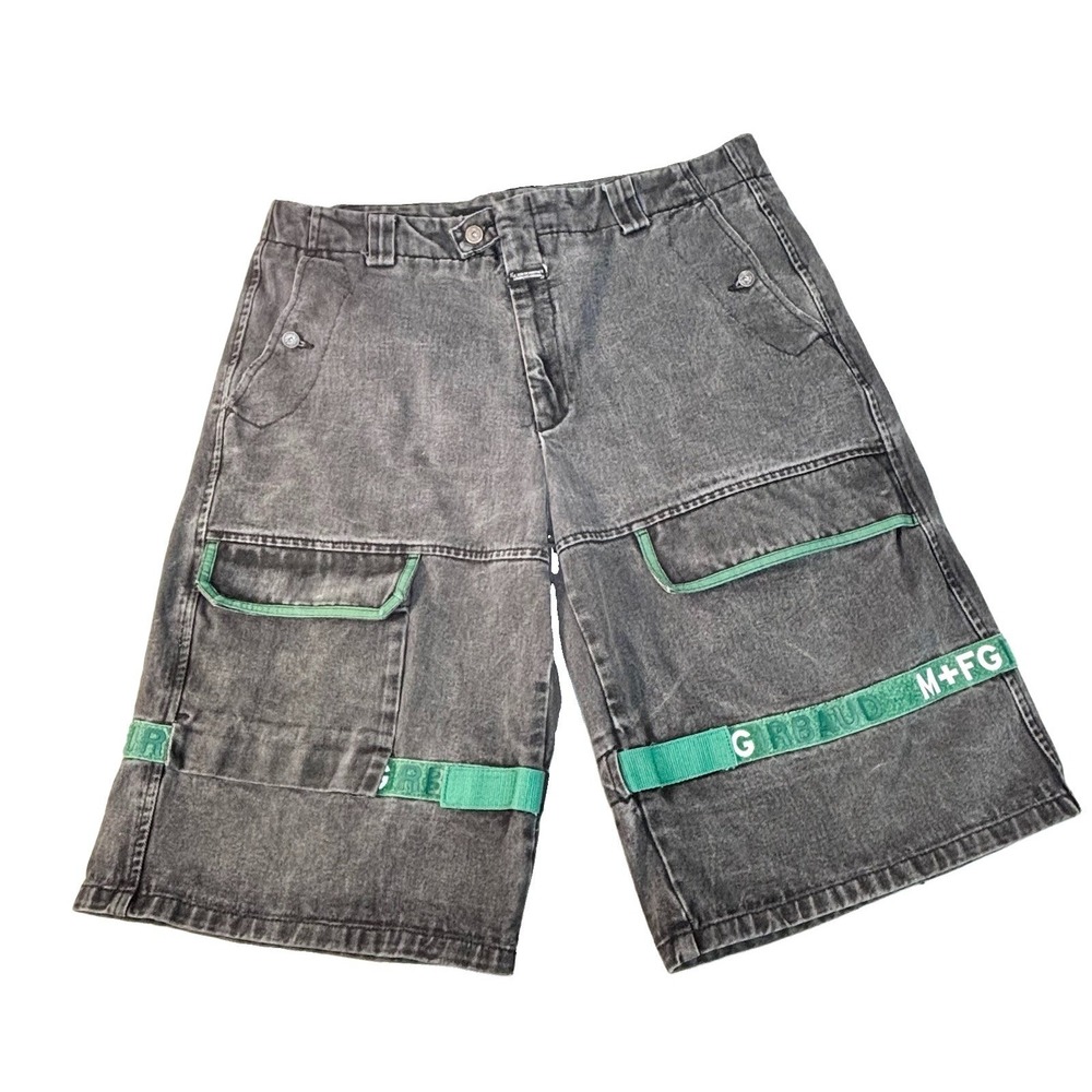Vintage Marithe Francois Girbaud Baggy Denim Cargo Shorts Mens 38 Black Green